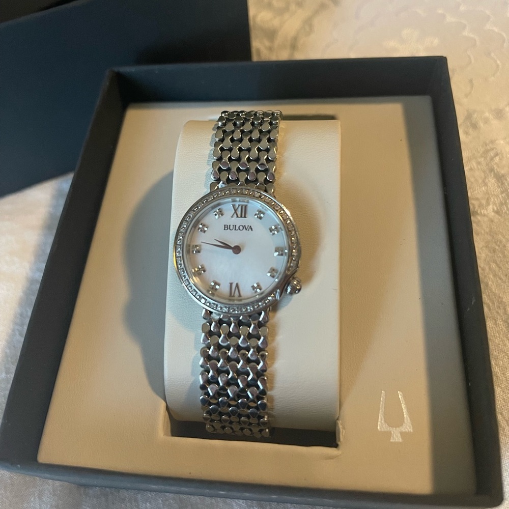 Bulova 96R206 Stainless Steel Mother of Pearl Diamond Accented Women's Watch
